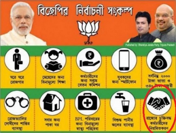 Tripura BJP Govt far from Regularization Promise Fulfillment in Tripura : Uncountable numbers of Contractual employees terminated, still BJP claims 90% of the Vision Document Fulfilled 